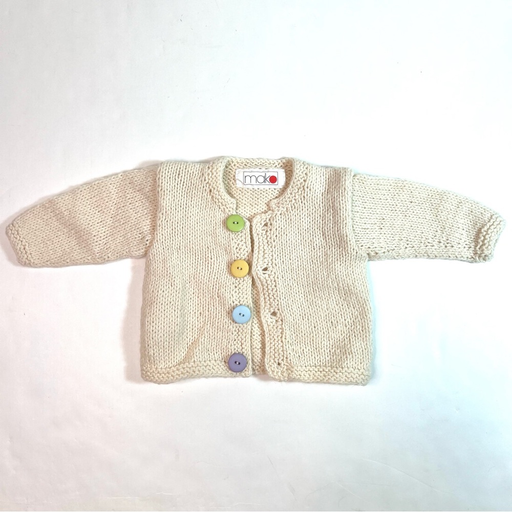 NWOT Mako Hand Knit Wool Blend Cardigan Natural - Picture 3 of 8